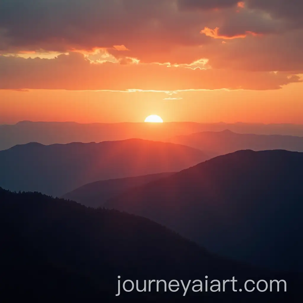 Stunning-Sunset-Over-Distant-Mountains-with-Dramatic-Clouds