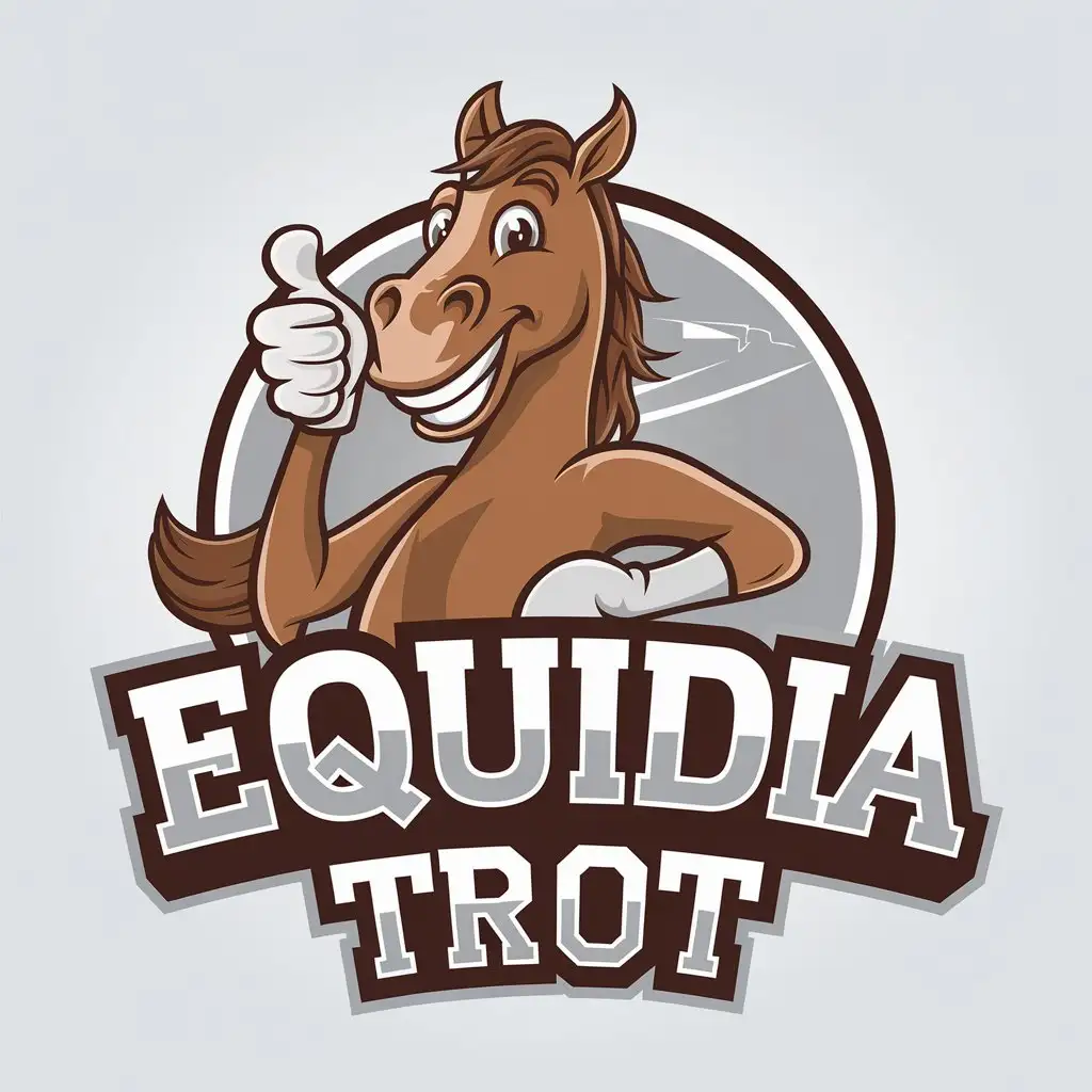 LOGO Design for EQUIDIA TROT Brown Horse with Raised Thumb and Smiling Expression for Racing Prediction Site