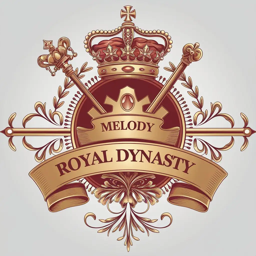 a vector logo design,with the text "MELODY ROYAL DYNASTY", main symbol:Crown, scepter, throne ,Moderate,be used in Others industry,clear background