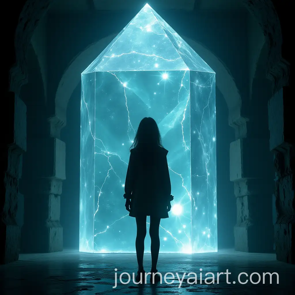 Girl-Standing-in-Front-of-a-Frictional-Crystal-Palace-in-a-Mysterious-Dark-Setting