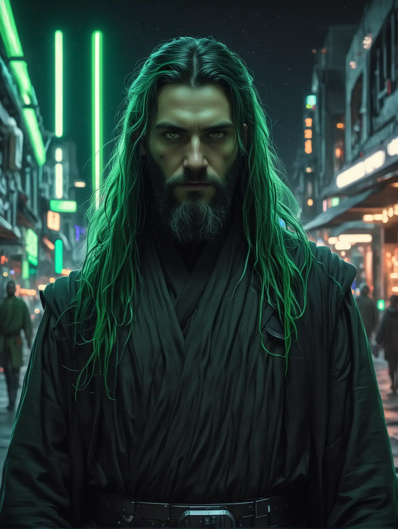 Jedi-in-Futuristic-Star-Wars-City-with-Neon-Glowing-Eyes-and-Green-Beard