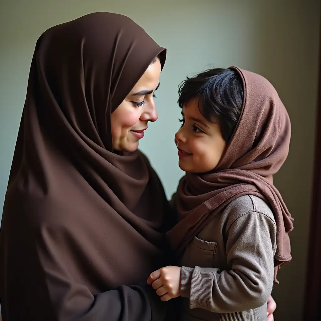 Young-Iranian-Boy-and-Teacher-with-Hijab-in-a-Tender-Moment