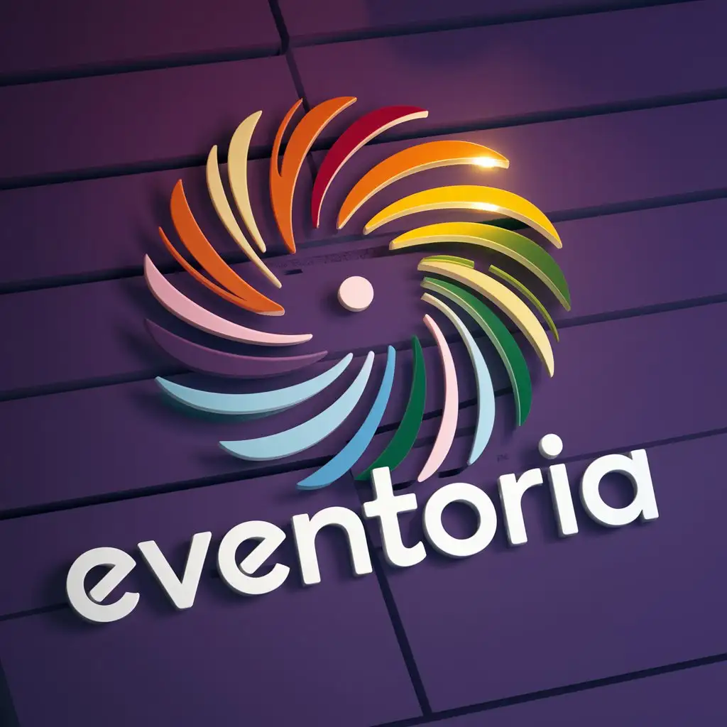 a logo design,with the text "eventoria", main symbol:spinning multi-colored fireworks on a purple background,Moderate,clear background