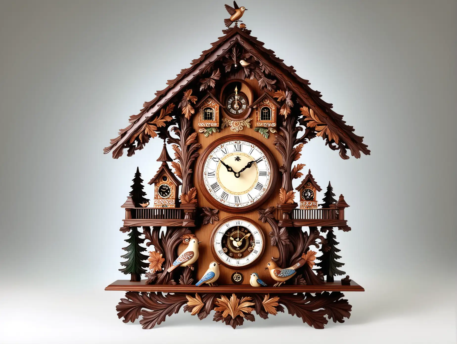 Intricate-Wooden-Cuckoo-Clock-with-Forest-and-Bird-Motifs