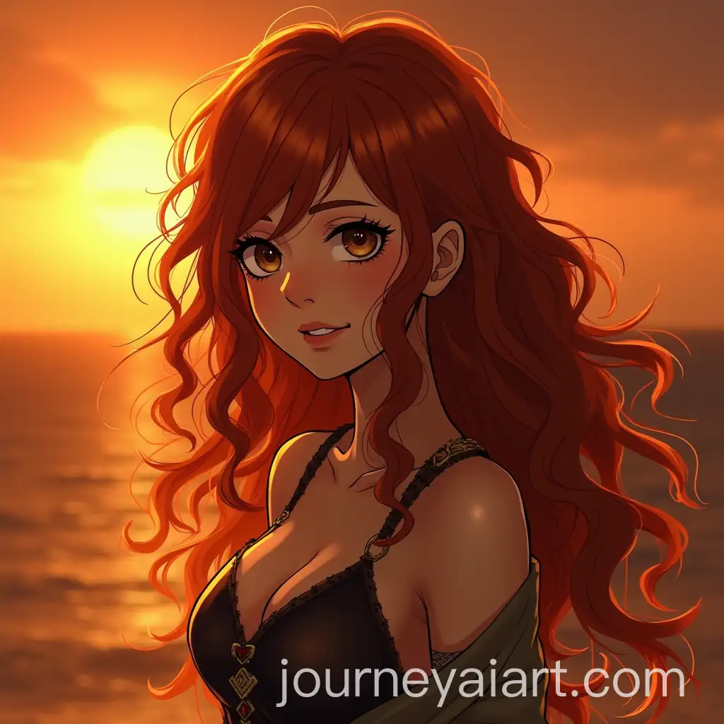 Eren-YeagerInspired-Character-with-Ginger-Curly-Hair-and-Brown-Eyes-at-Sunset