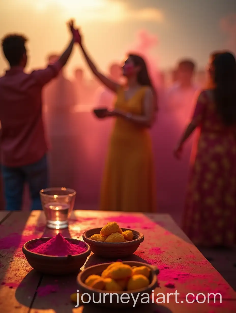 Vibrant-Holi-Celebration-on-Rooftop-Terrace-in-India-with-Traditional-Sweets-and-Colorful-Powder