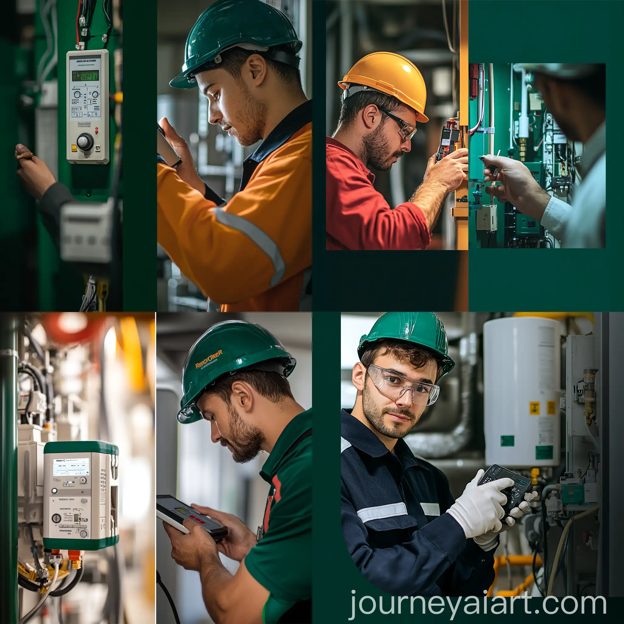 Technician-Calibrating-Gas-Detector-and-Installing-Fire-Detection-System-on-Dark-Green-Background