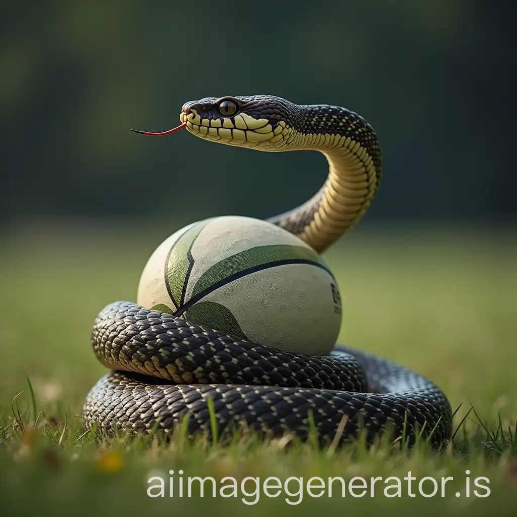 A snake coiling a rugby ball