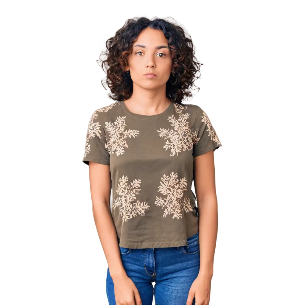 HighResolution-PNG-of-an-Attractive-MixedRace-Woman-in-Floral-Olive-Green-Shirt