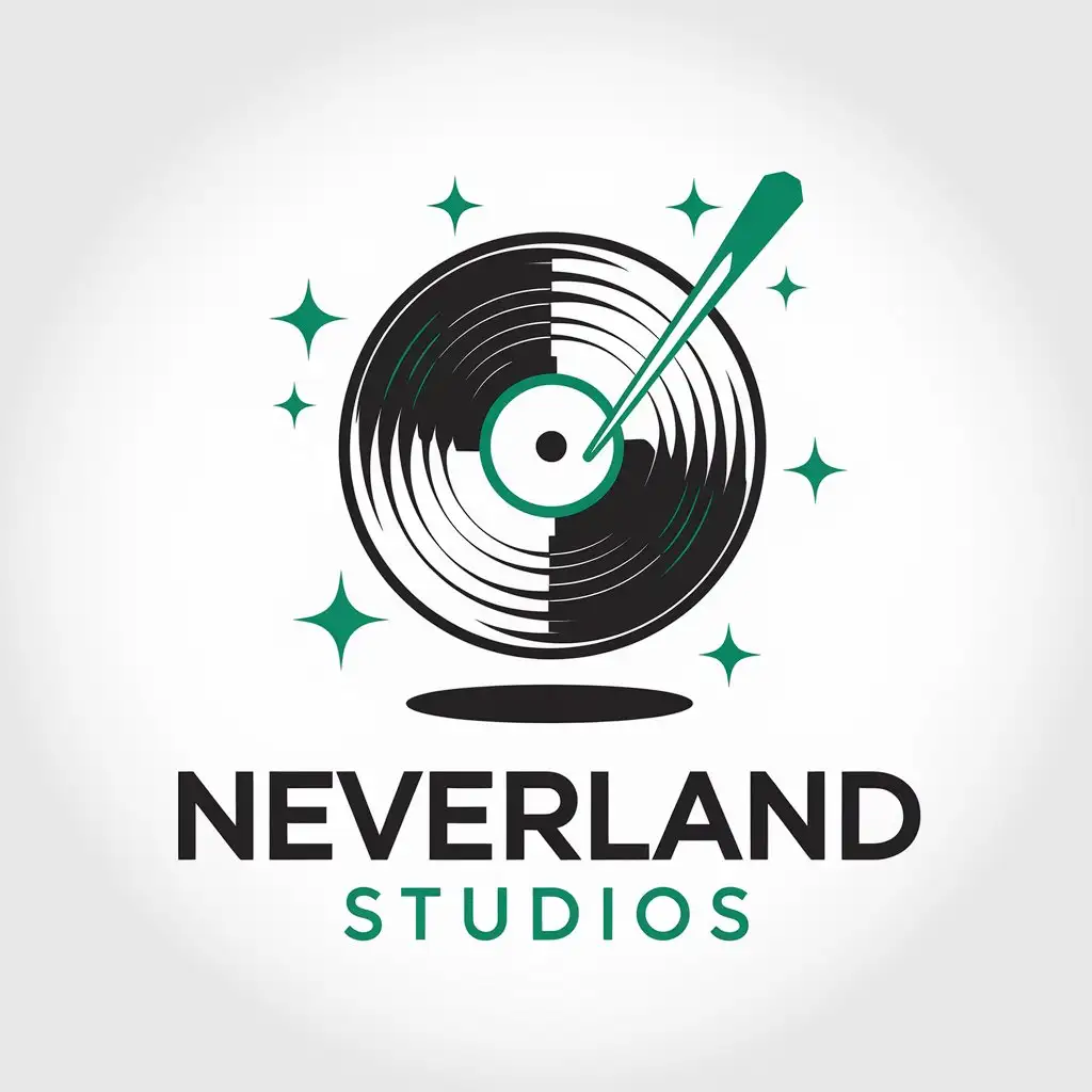 LOGO Design for Neverland Studios VinylInspired Vector Design with Green and Black Color Scheme