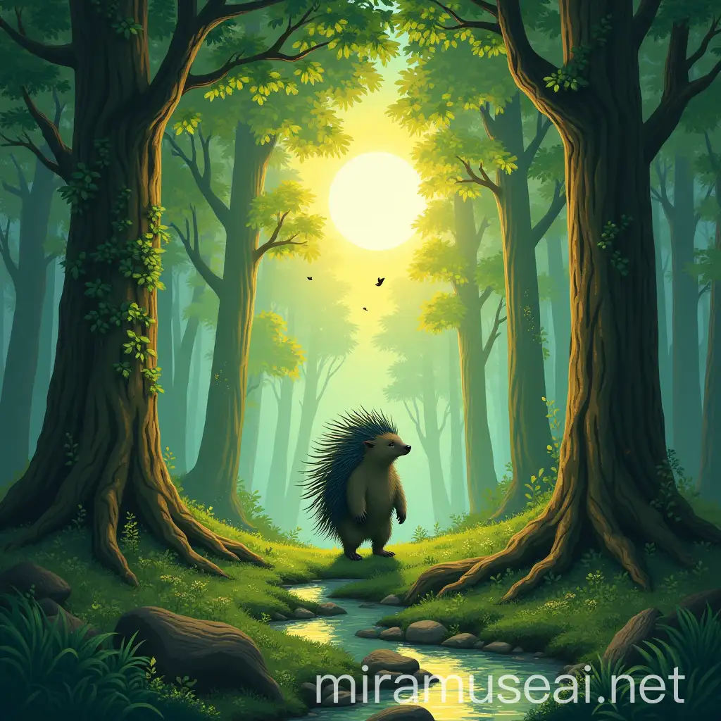 Majestic Porcupineboar in a Vibrant Forest Landscape