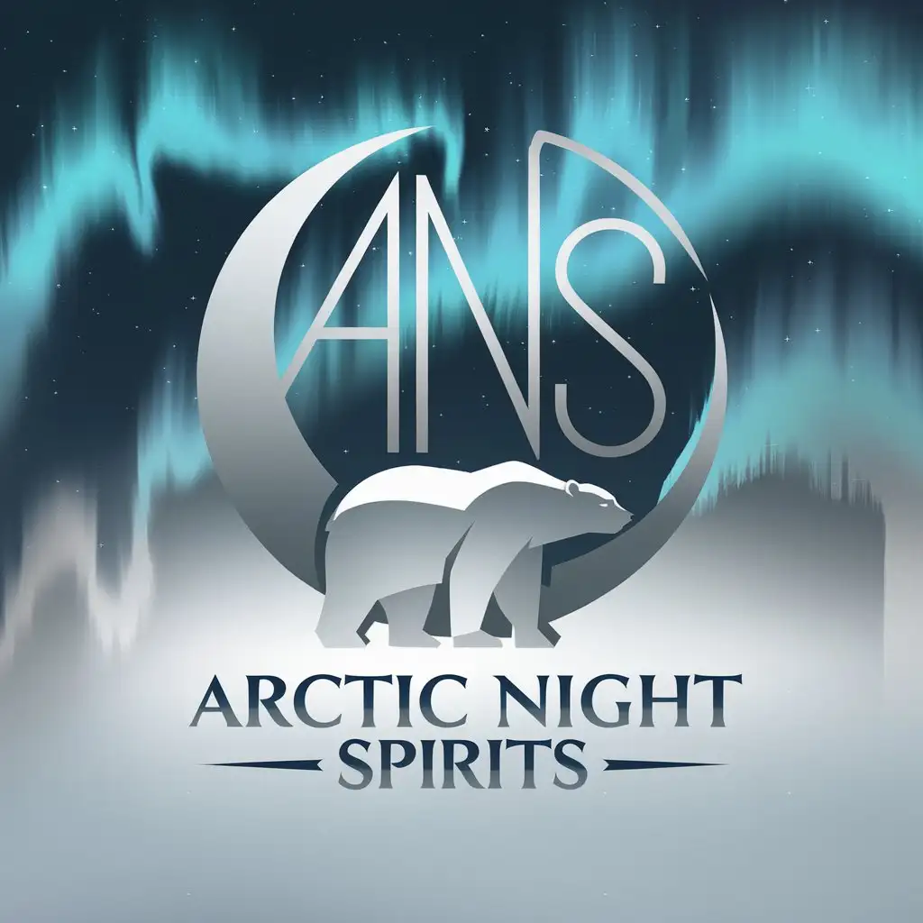 LOGO Design for Arctic Night Spirits Polar Bear Crescent Moon and Northern Lights with Icy Blue Silver and White Theme