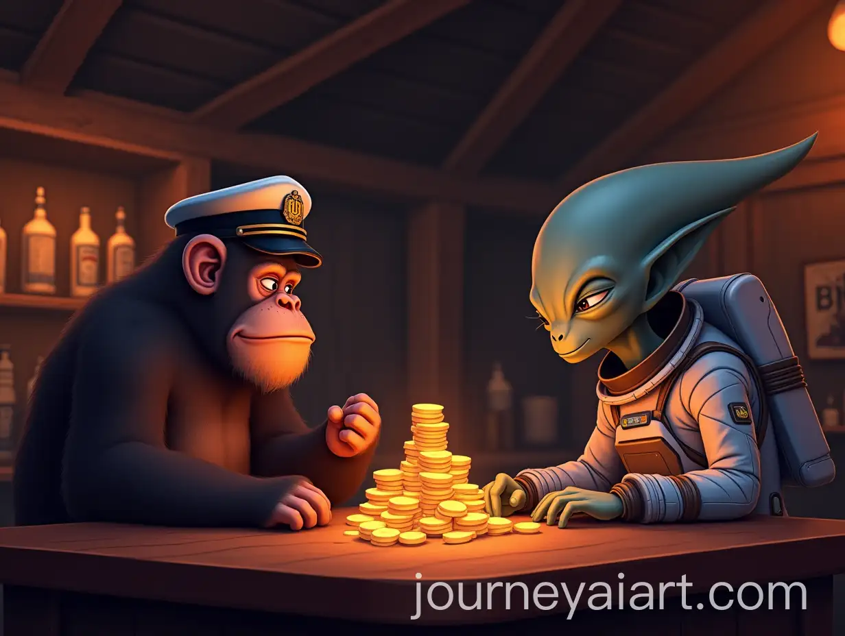 NFTInspired-Characters-Stacking-Tokens-in-Cozy-Bar-Setting