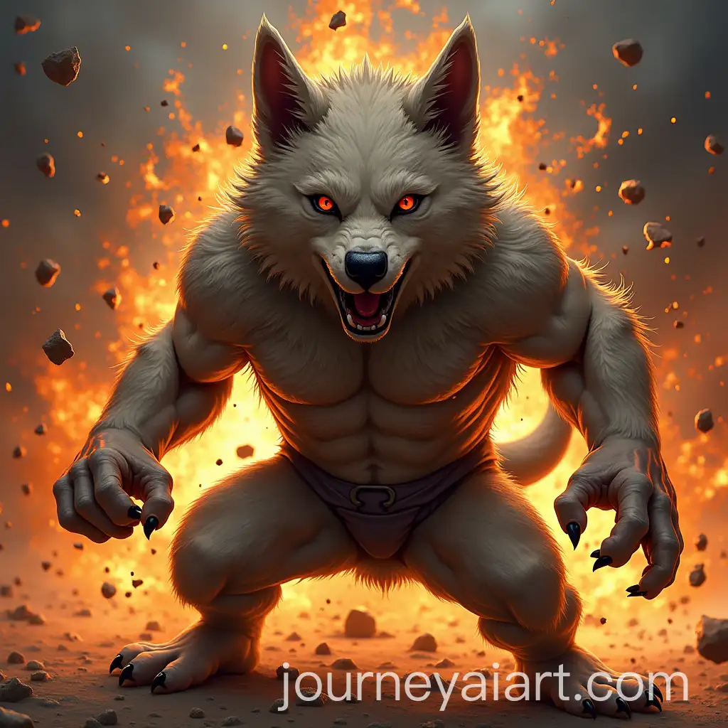 Intense-HumanAnimal-Hybrid-in-Aggressive-Pose-with-Explosive-Background
