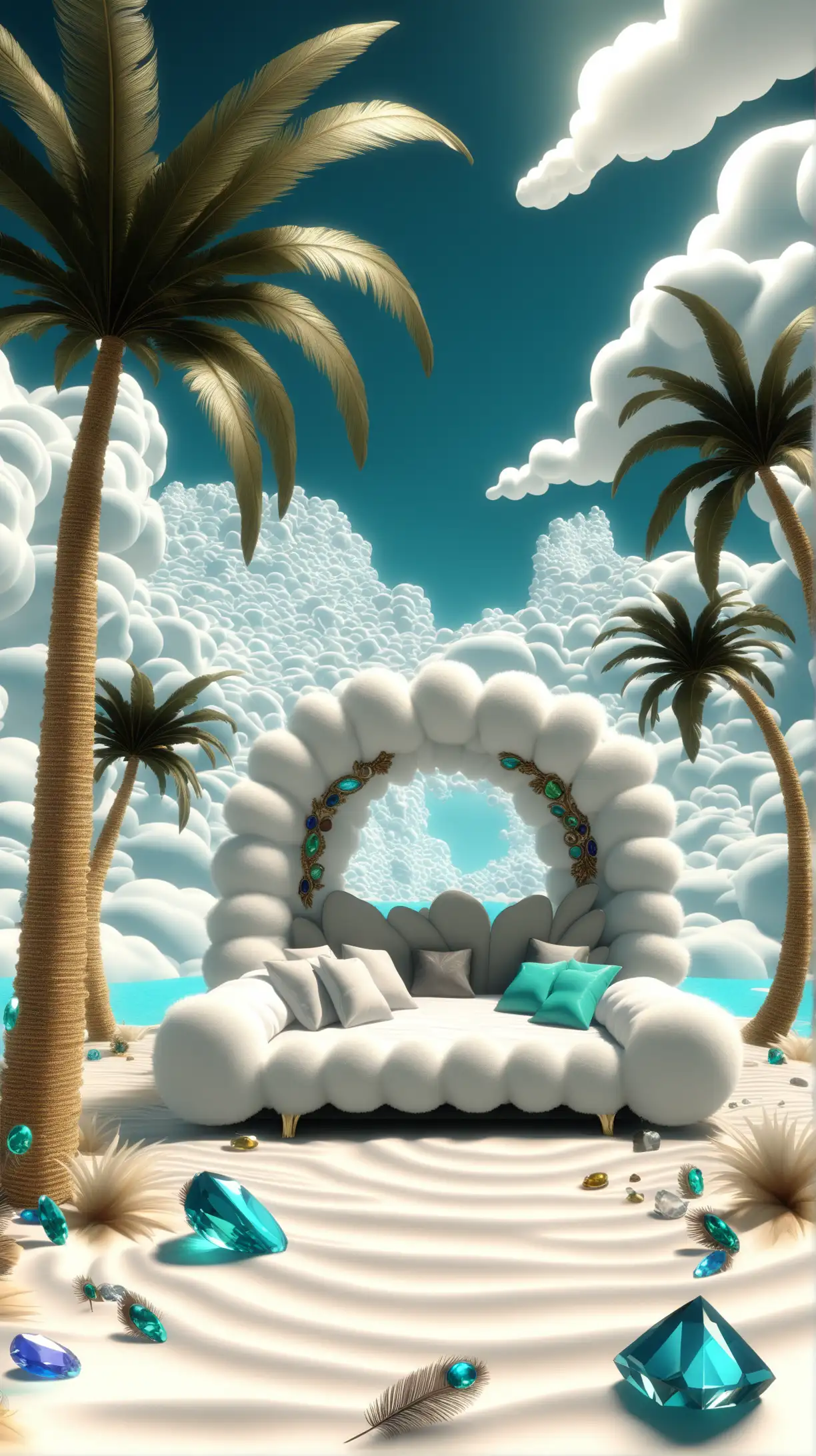 Heavenly Paradise Beach with Angels Feathers and Luxury Lounge Bed