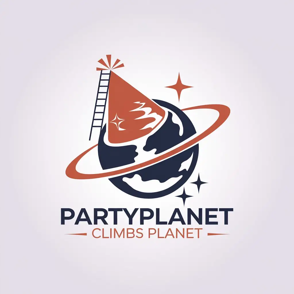 LOGO-Design-for-PartyPlanet-Climbing-Ladder-and-Planet-Theme-with-Vibrant-Colors-for-Entertainment-Industry