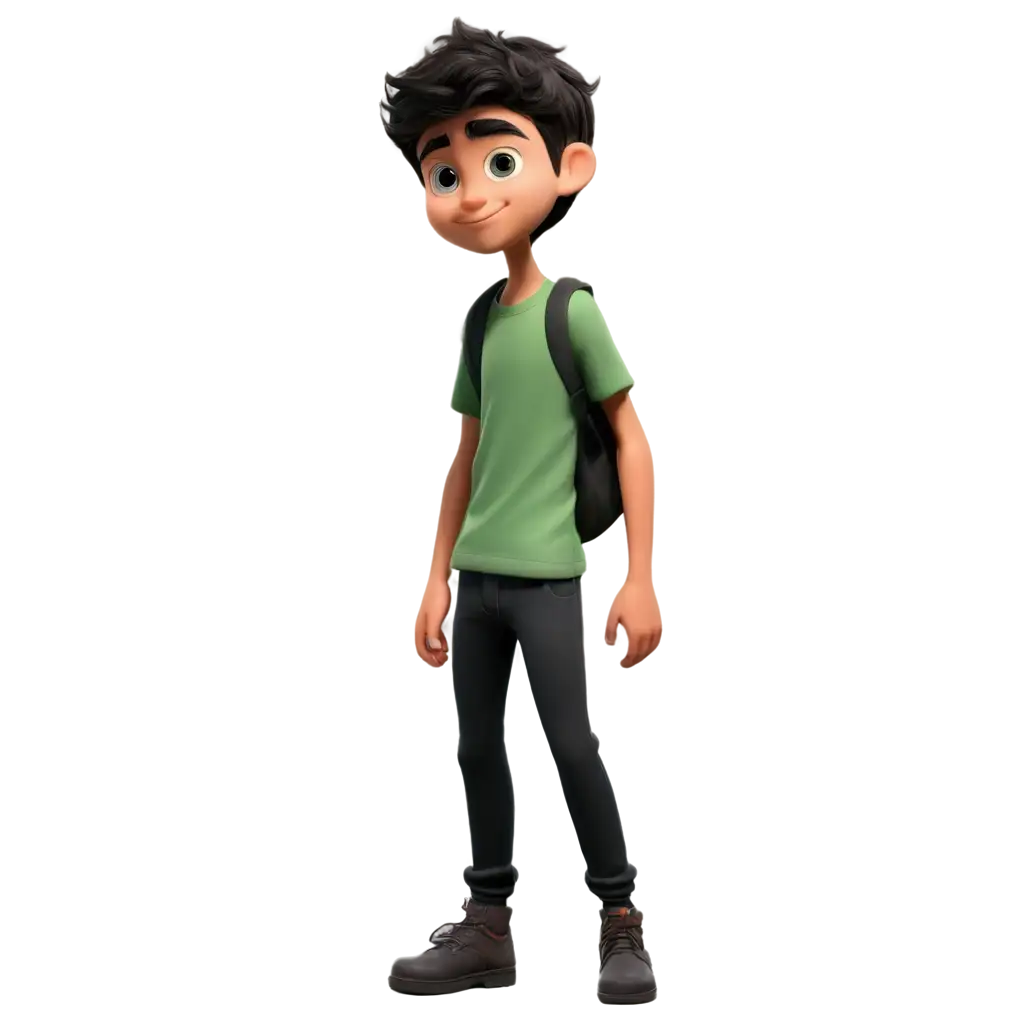 17YearOld-Cartoon-Boy-in-Green-Shirt-and-Black-Pants-PNG-HighQuality-Transparent-Image