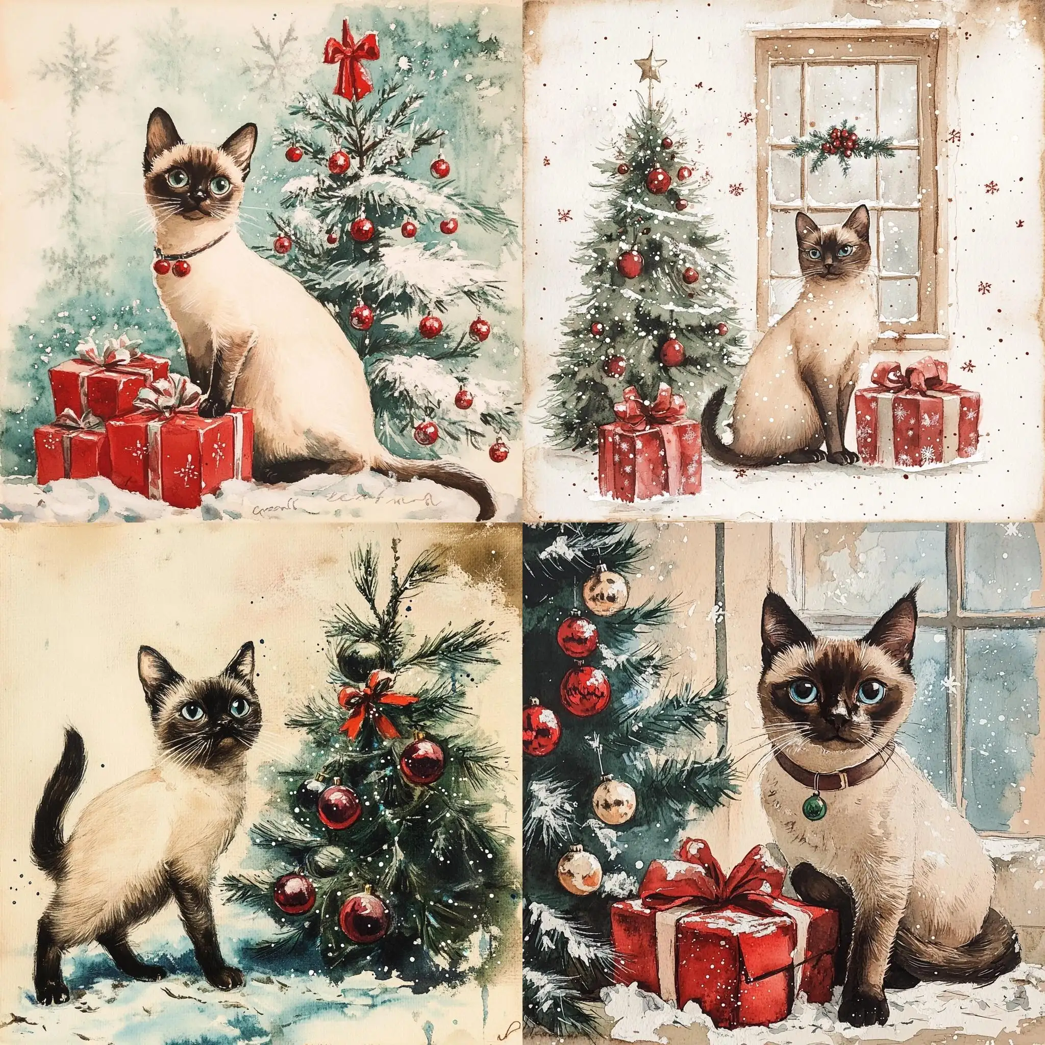 Vintage-Nostalgia-Christmas-Siamese-Cat-Watercolor-Scene