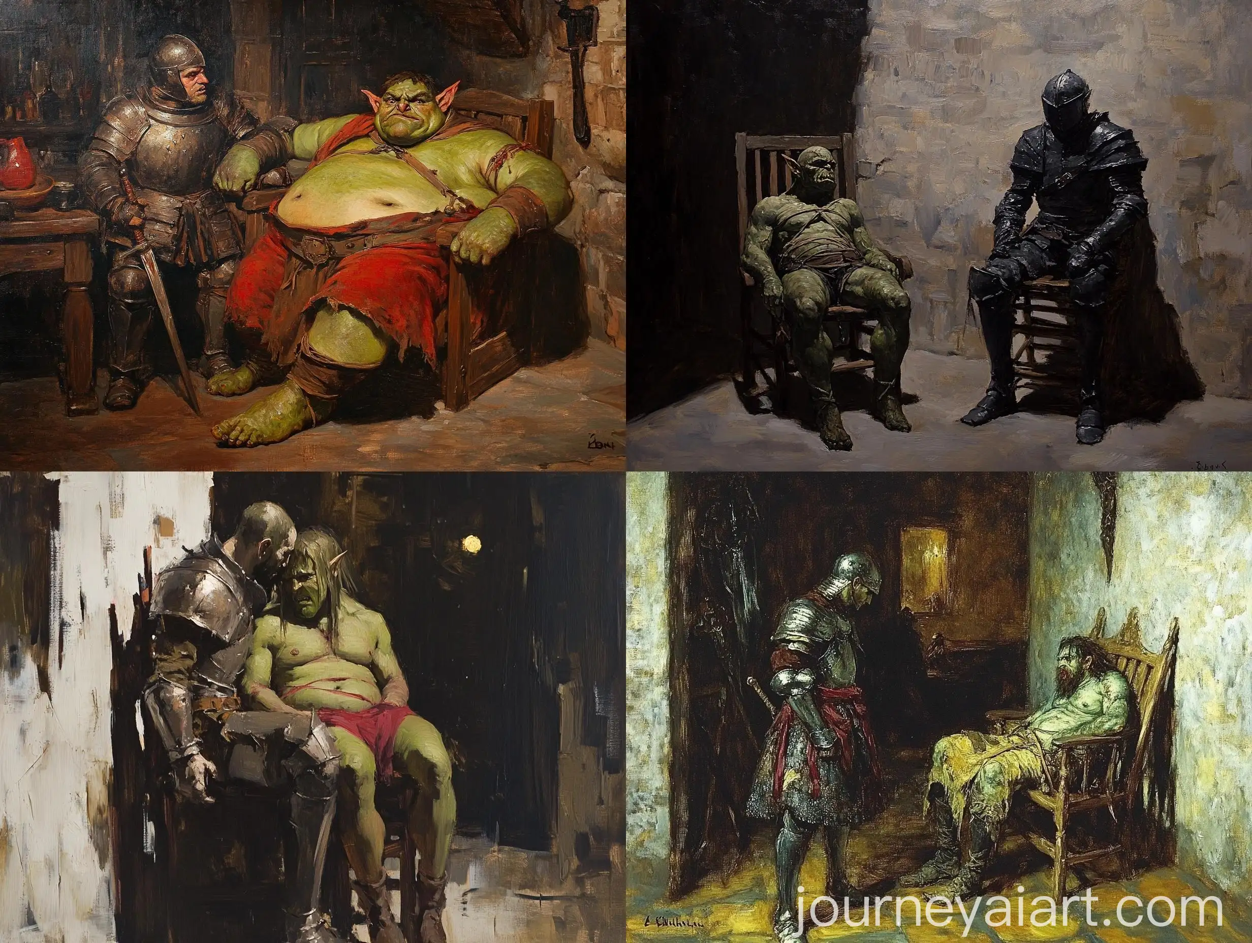 Moonlit-Fantasy-Scene-Elf-in-Armor-Confronts-GreenSkinned-Orc