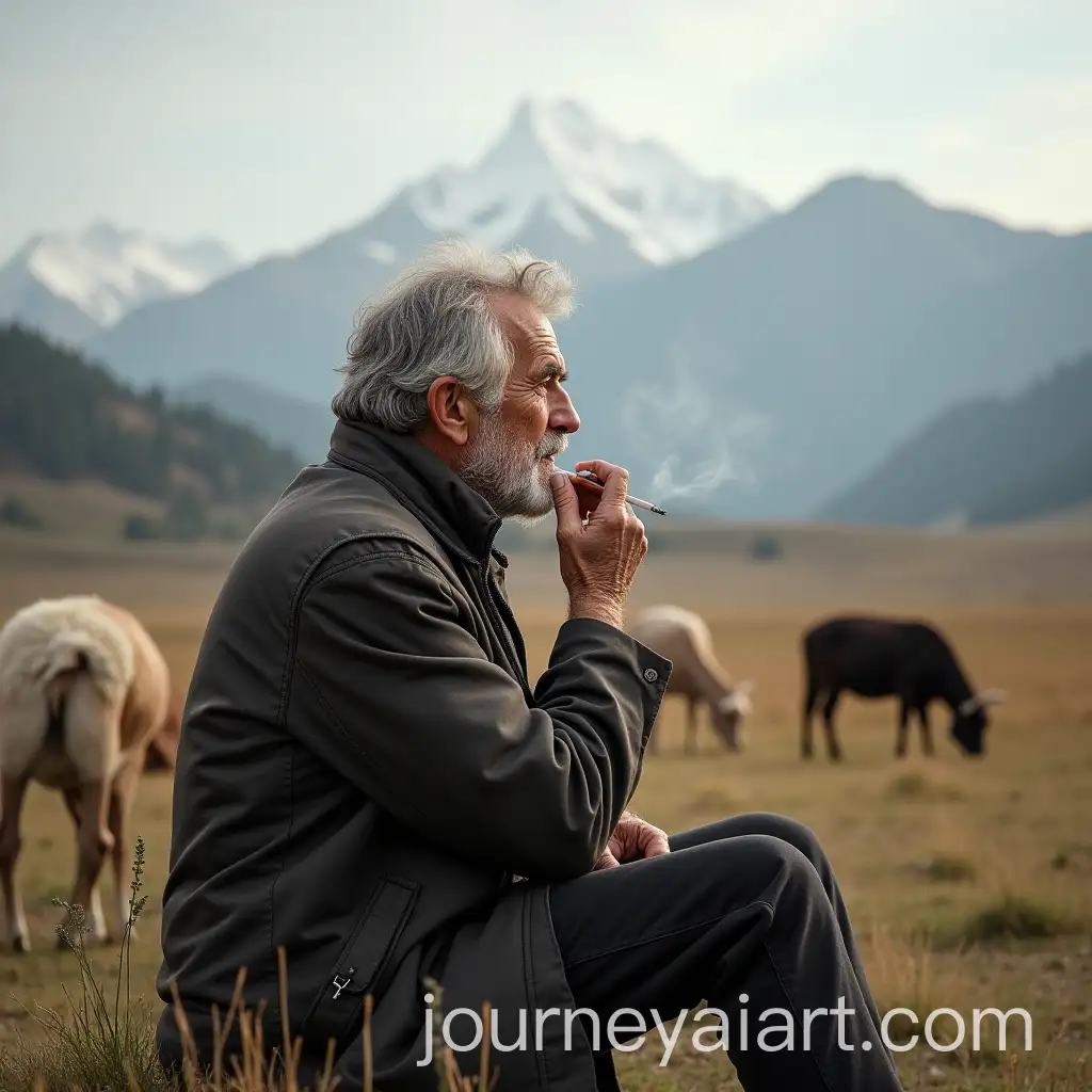 Georgian-Shepherd-Contemplating-Mountains-While-Smoking