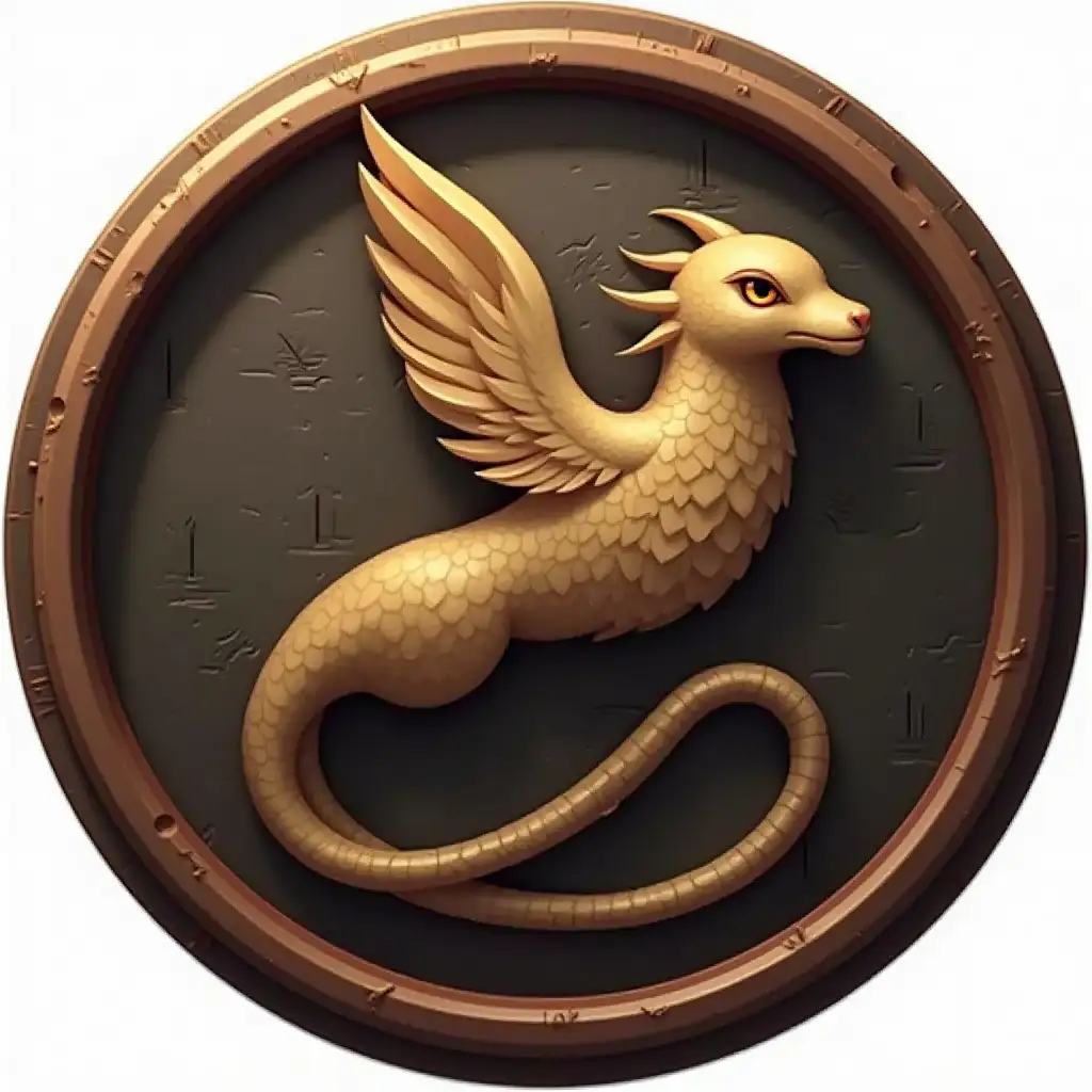 Round Icon Featuring a Brown Frame and a Mystical Creature Symbol