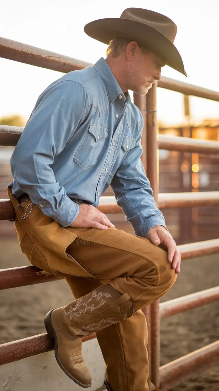 Cowboy-at-Rodeo-During-Golden-Hour-in-Rustic-Setting