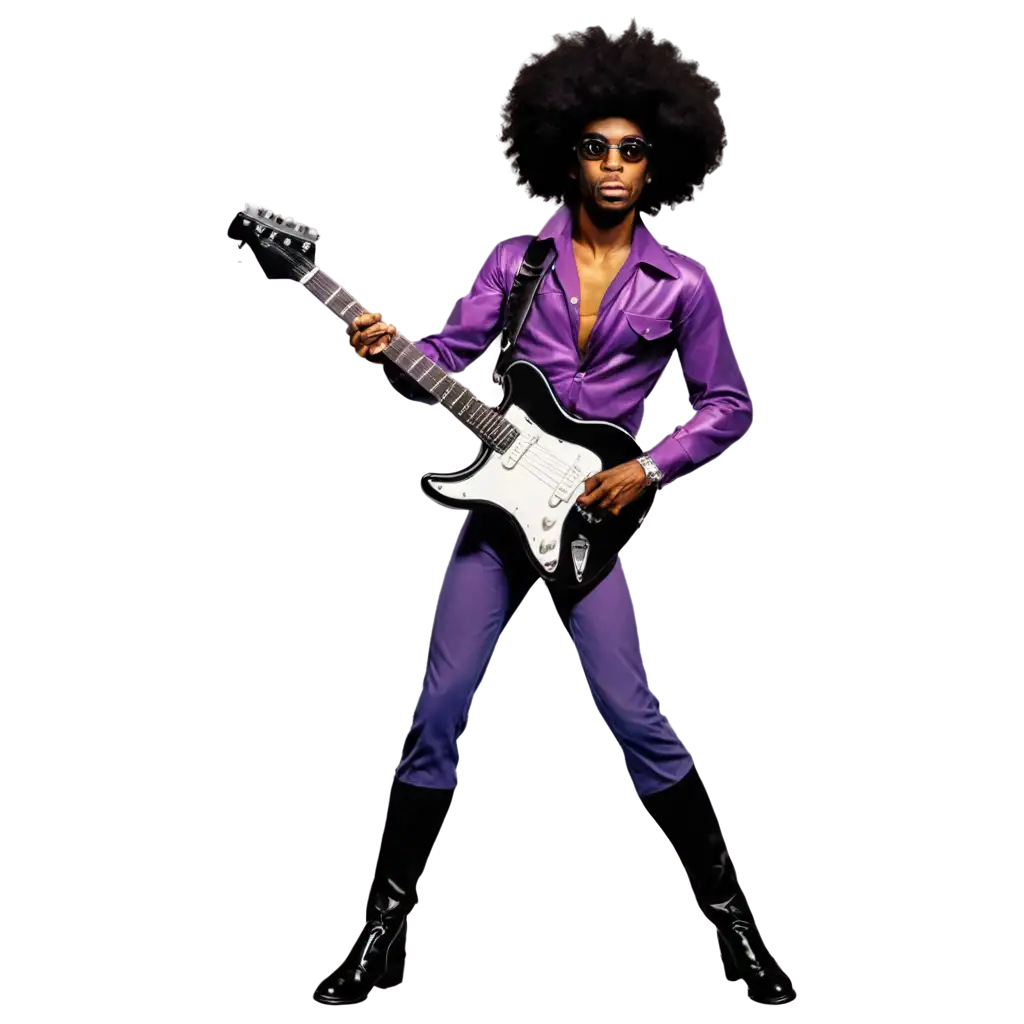 1970s-Full-Body-Black-Rock-Star-with-Afro-and-Electric-Guitar-in-Purple-Attire-PNG-Image-for-Comic-Book-Style-Artwork