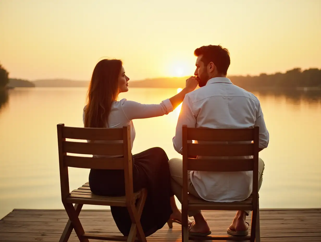 Romantic-Sunset-Lakeside-Couple-Embracing-on-Pier