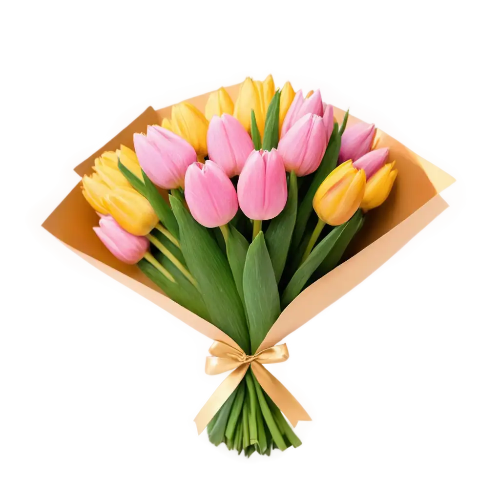 Bright-Spring-Tulips-Bouquet-with-Golden-3D-Bow-PNG-Image-for-Seasonal-Designs