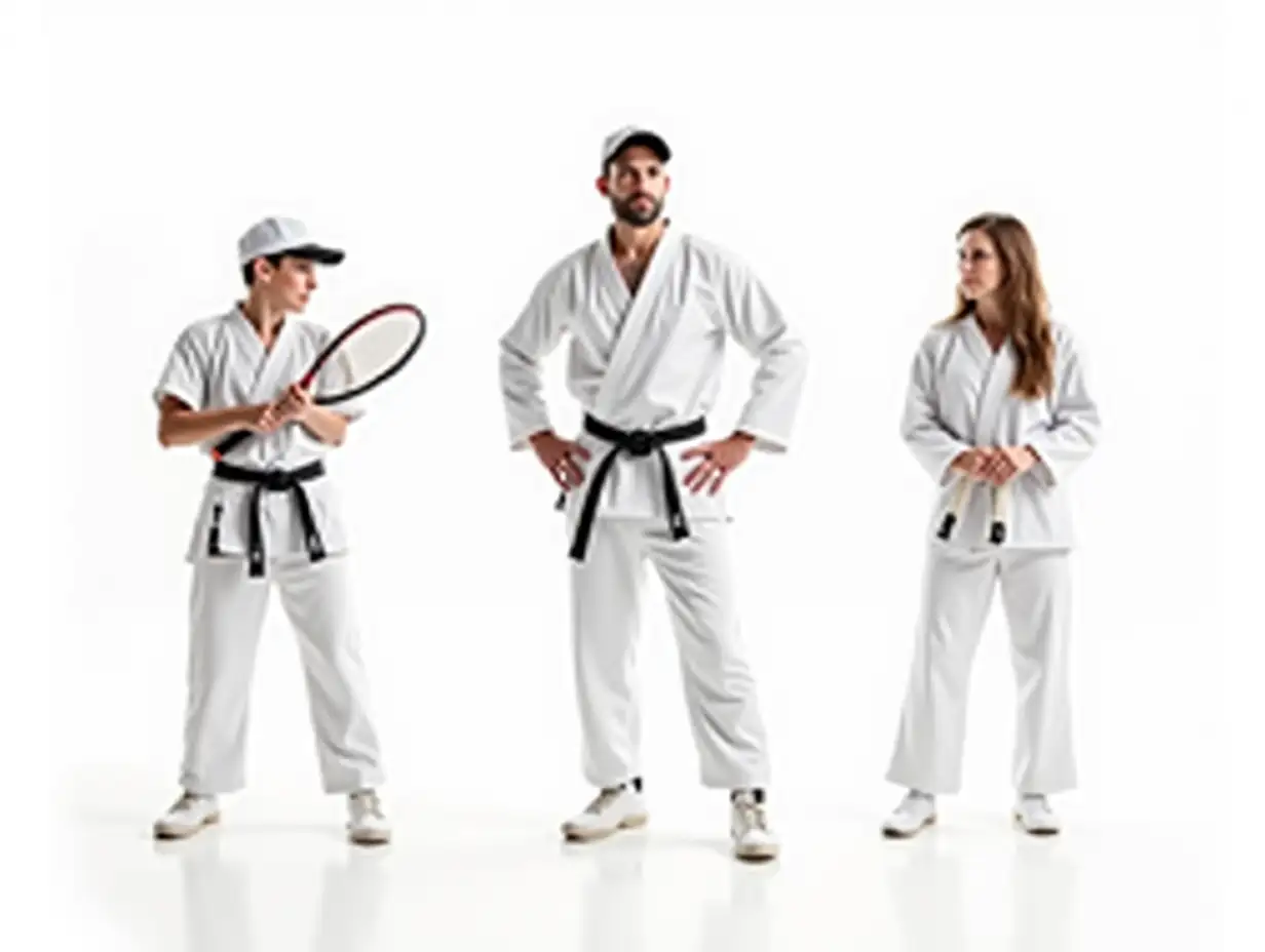 Baseball, tennis and karate athletes, men and women showing skills and determination isolated on white background. Concept of sport, active lifestyle, competition, tournament