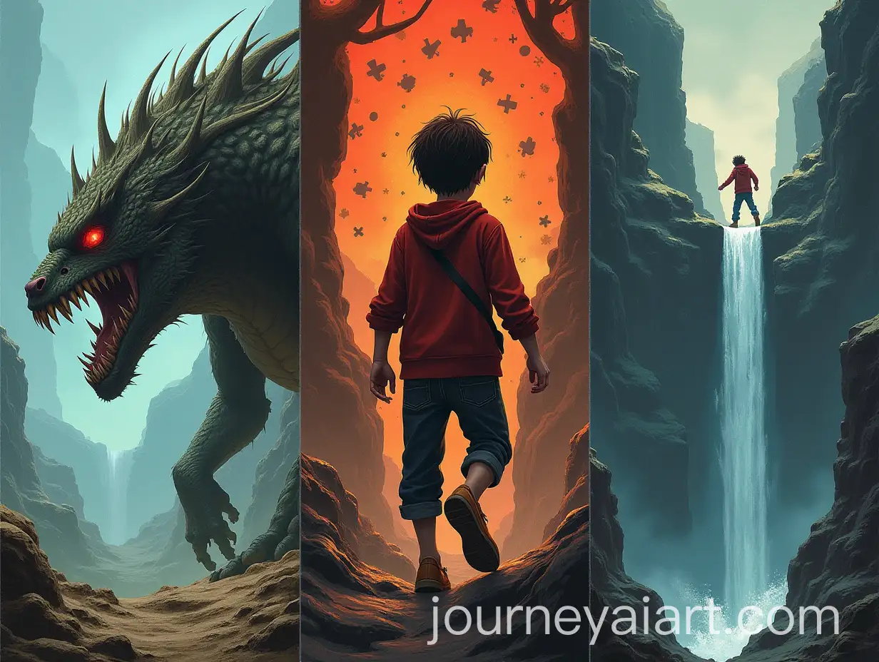 Young-Man-Facing-Challenges-Battling-Monsters-Solving-Puzzles-Crossing-Chasms