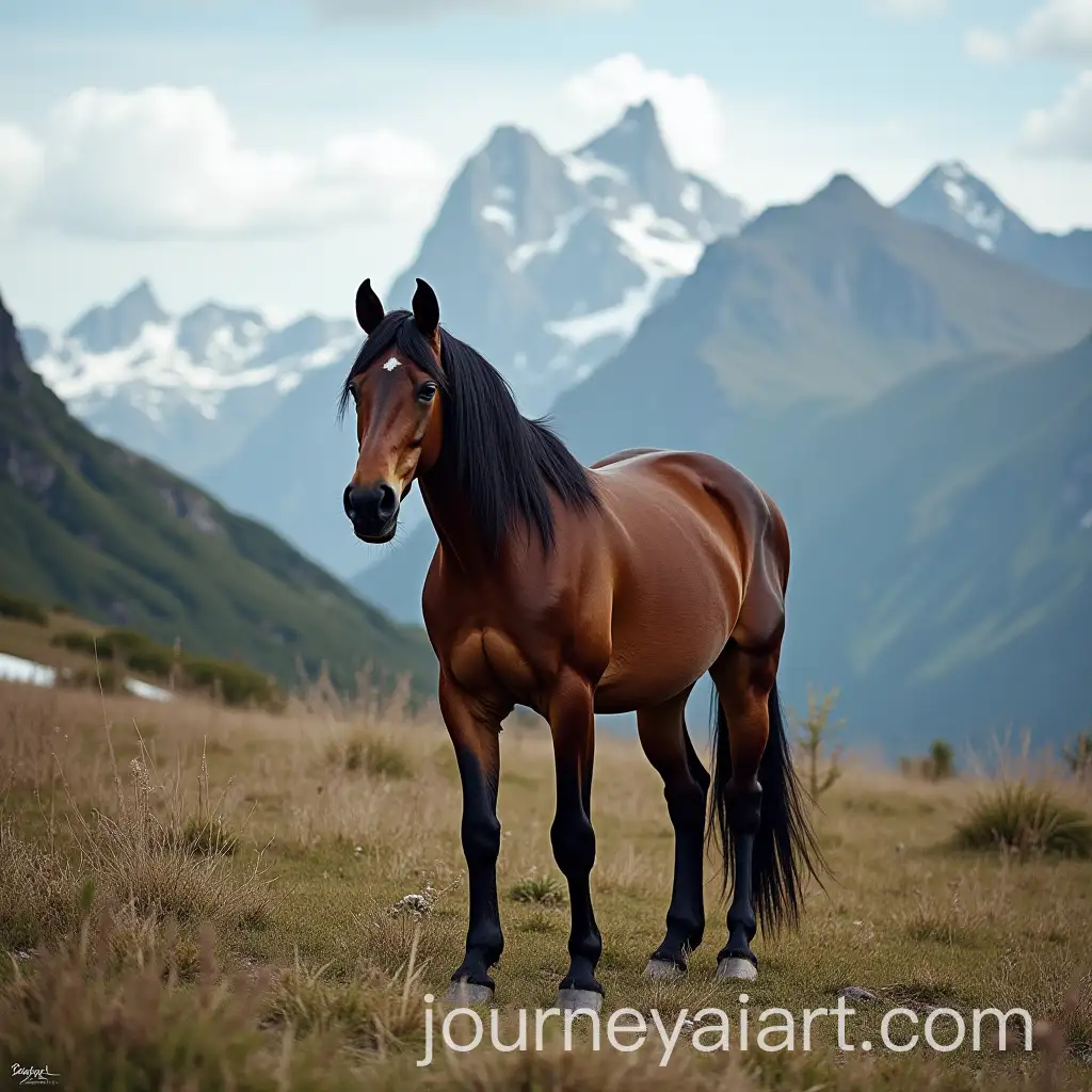 Majestic-Horse-Standing-Against-a-Mountain-Landscape