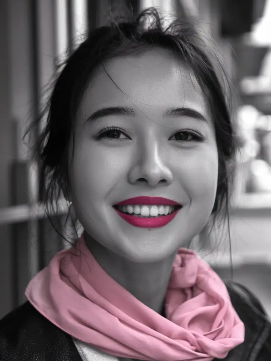 Stunning-Chinese-Young-Woman-with-Crimson-Lips-in-Monochrome-Scene