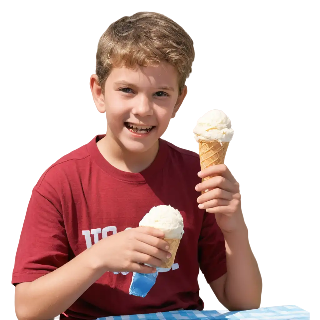 a boy eating ice cream in park