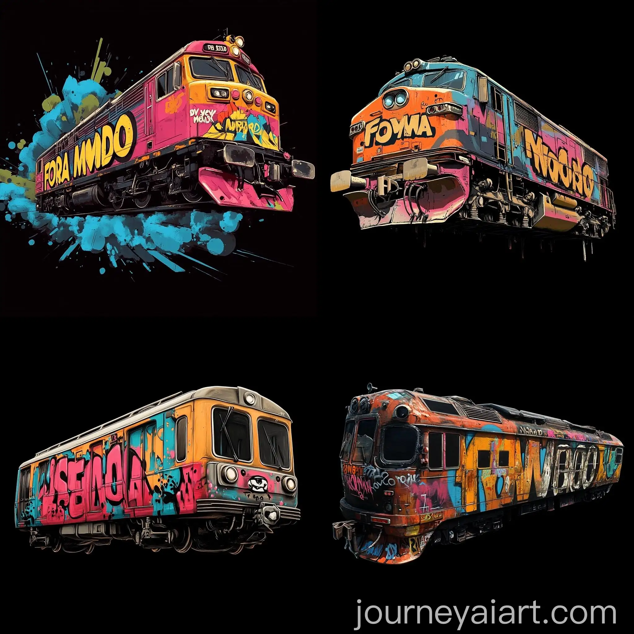 Graffiti-Style-Train-Floating-with-Forma-y-Modo-Logo-on-Black-Background