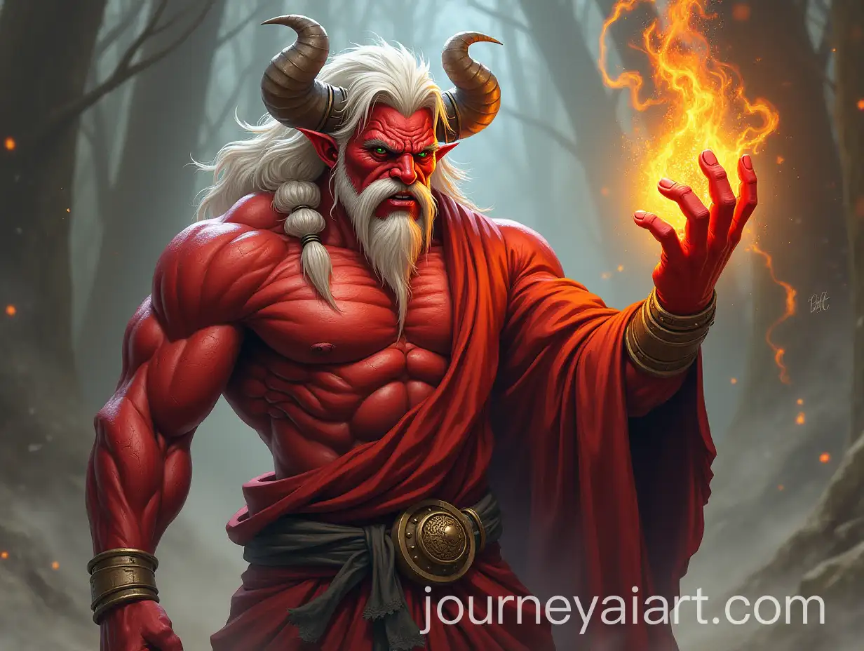 AI-Image-Prompt-ExpansionMuscular-RedSkinned-Oni-Monk-with-Elemental-Magic-in-Rugged-Robe-and-White-Hair