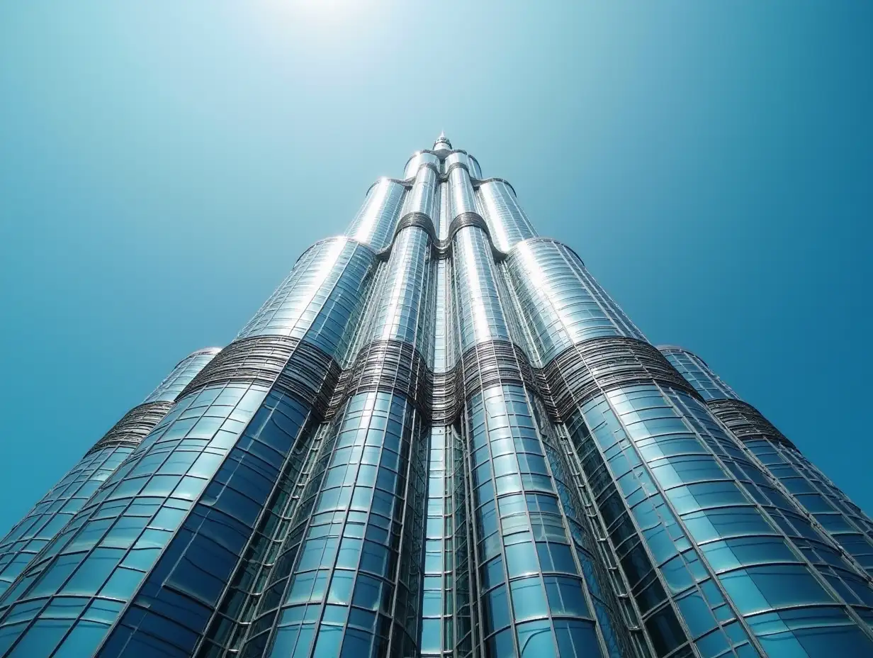 Top of Burj Khalifa Tower Abu Dhabi. Wide shot