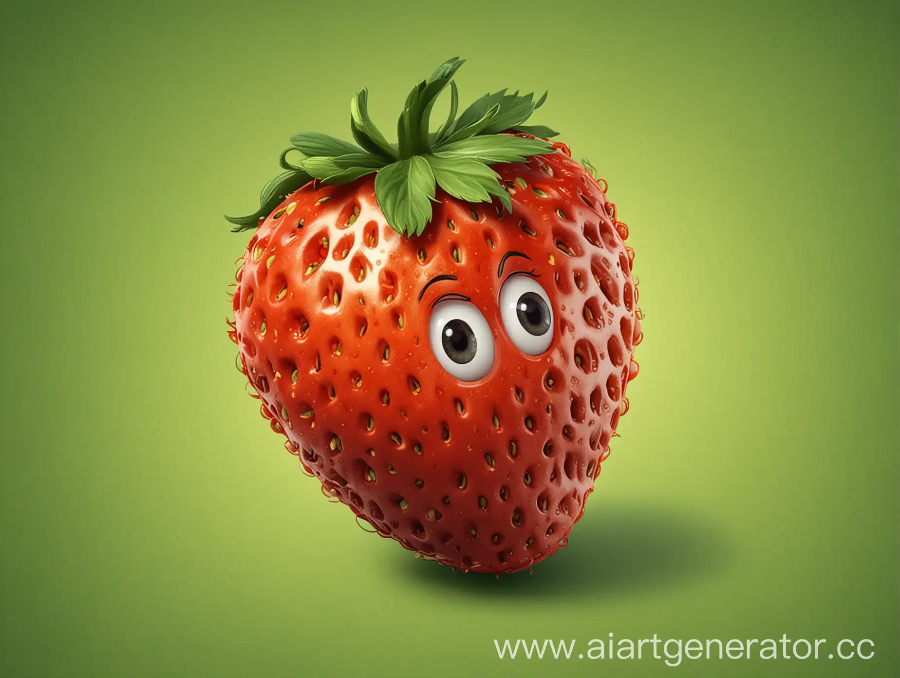 Cartoon-Style-Strawberry-on-Green-Background