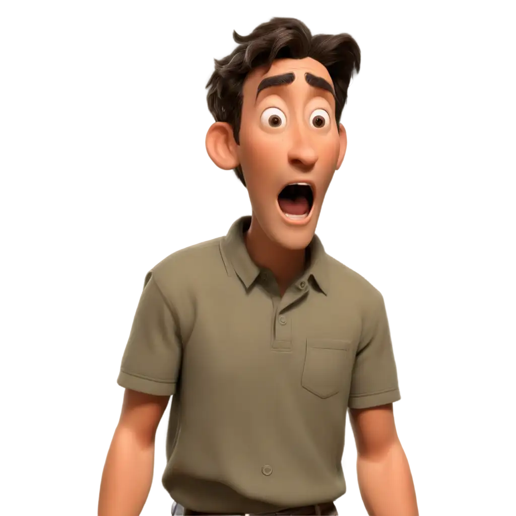 An Pixar animated man with surprised reaction