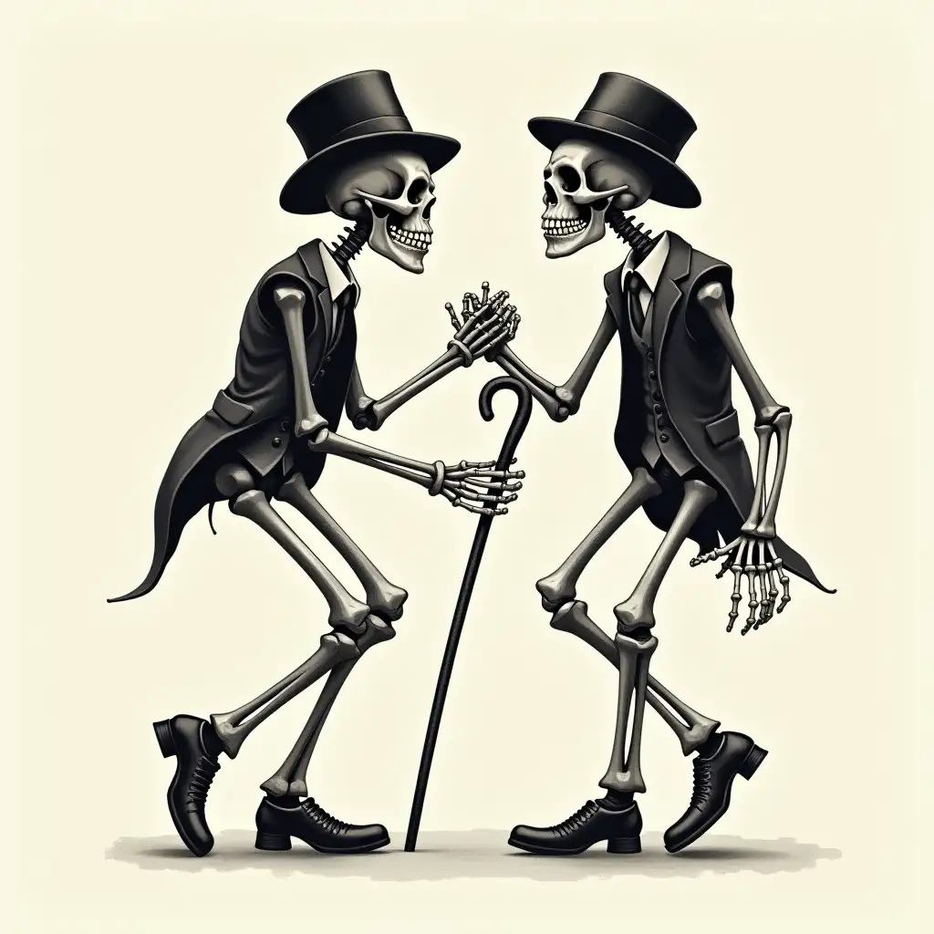 Playful Skeletons Tap Dancing in 1930s Style