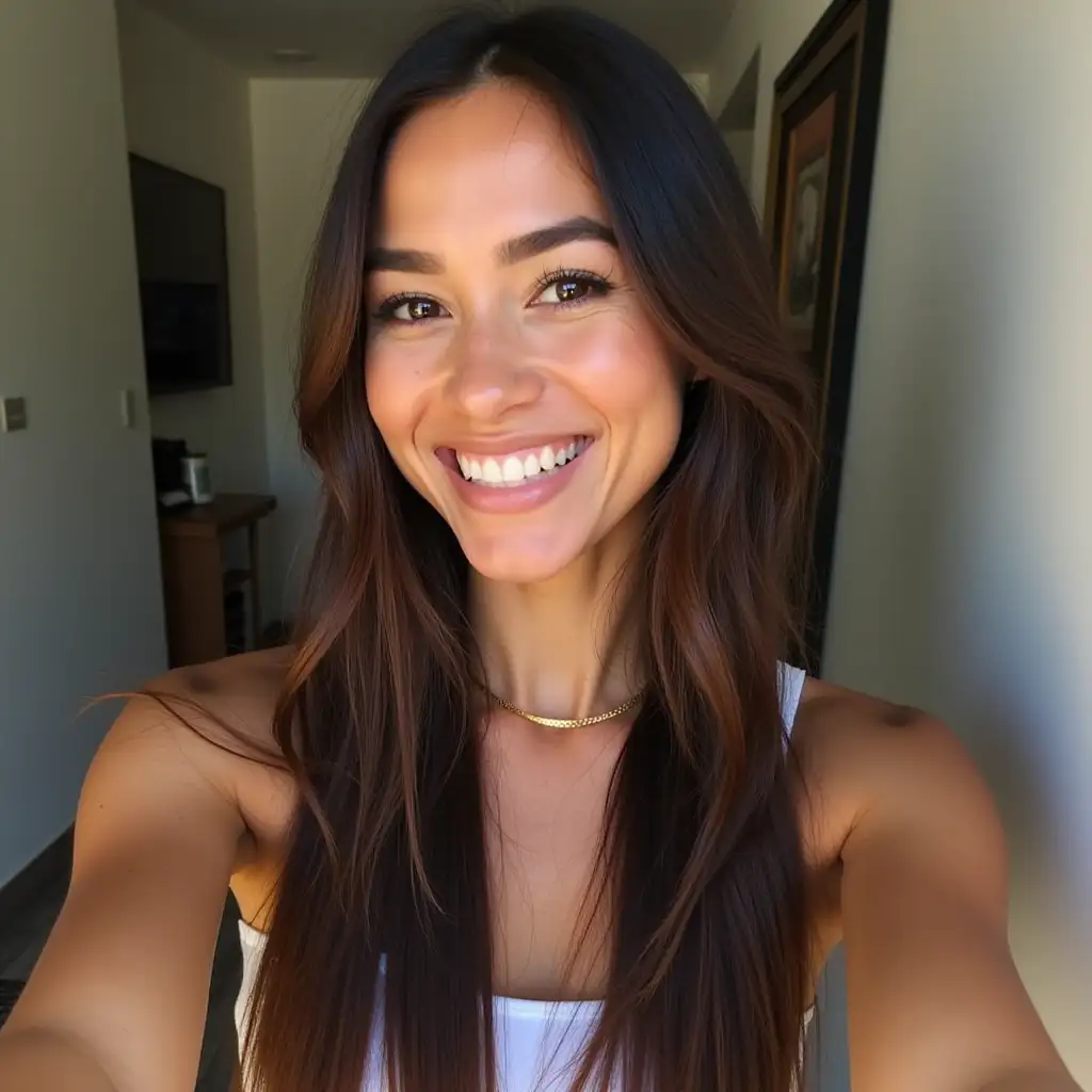 beauty 26y brazilian woman smiling beauty straight hair selfie shot on iphone 6s. IMG_1024.HEIC