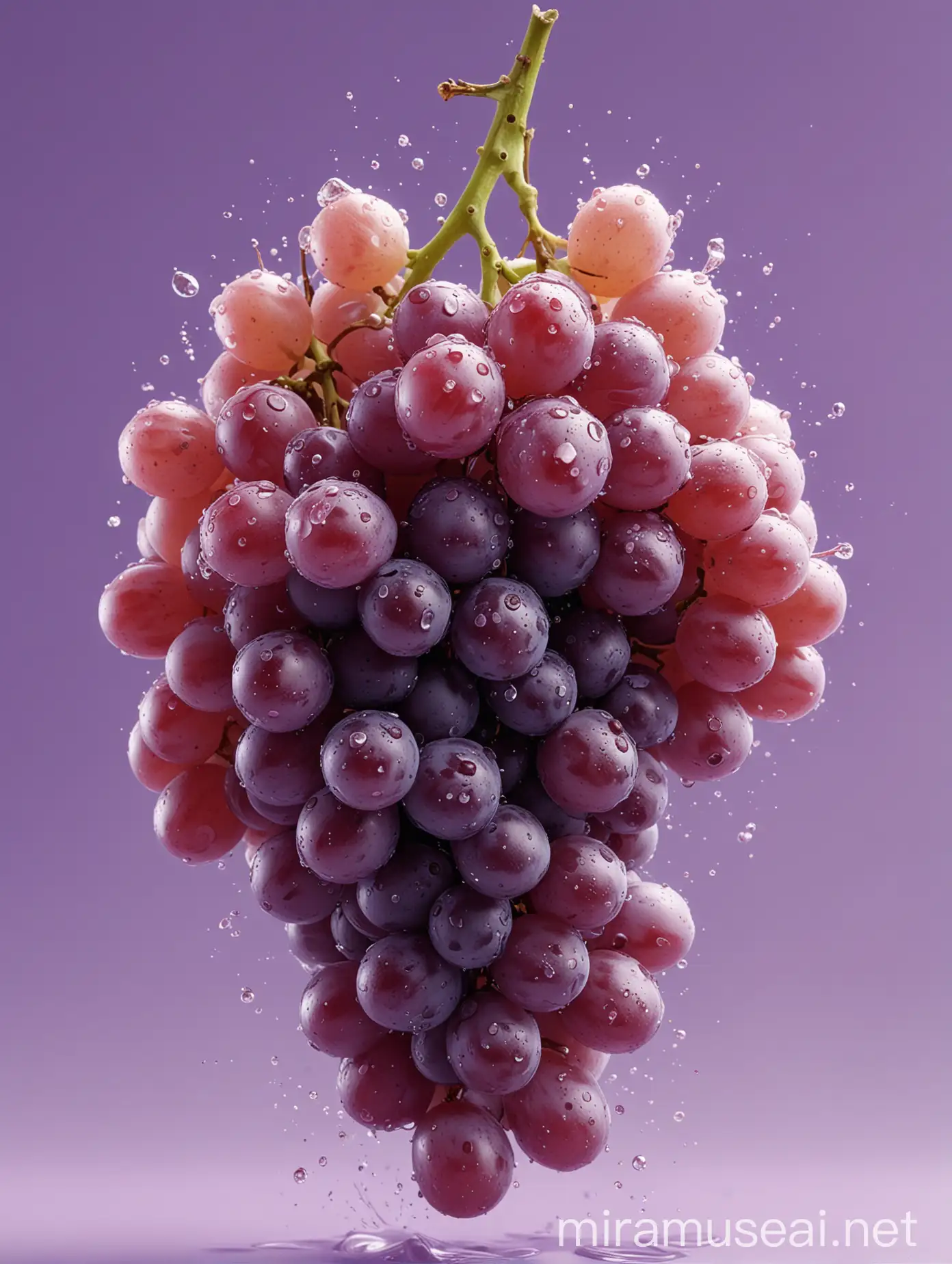 Vibrant Light Purple Grapes CloseUp Photography with Water Splashes