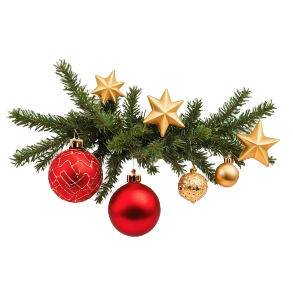 PNG-Image-of-Lush-Green-Christmas-Tree-Branch-with-Red-and-Gold-New-Year-Ornaments