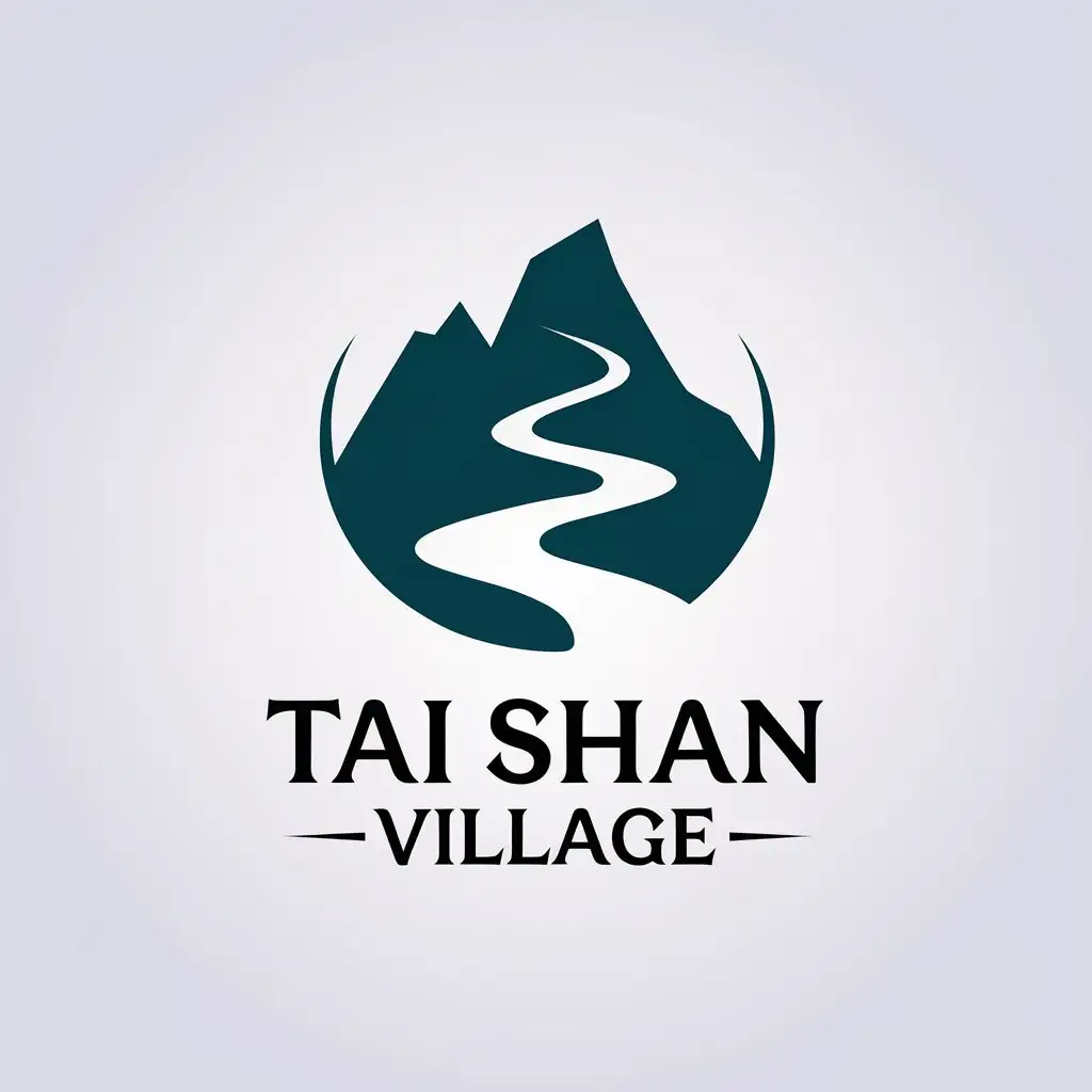 LOGO-Design-for-Tai-Shan-Village-Minimalistic-Mountain-and-River-Stream-Symbol-for-Travel-Industry