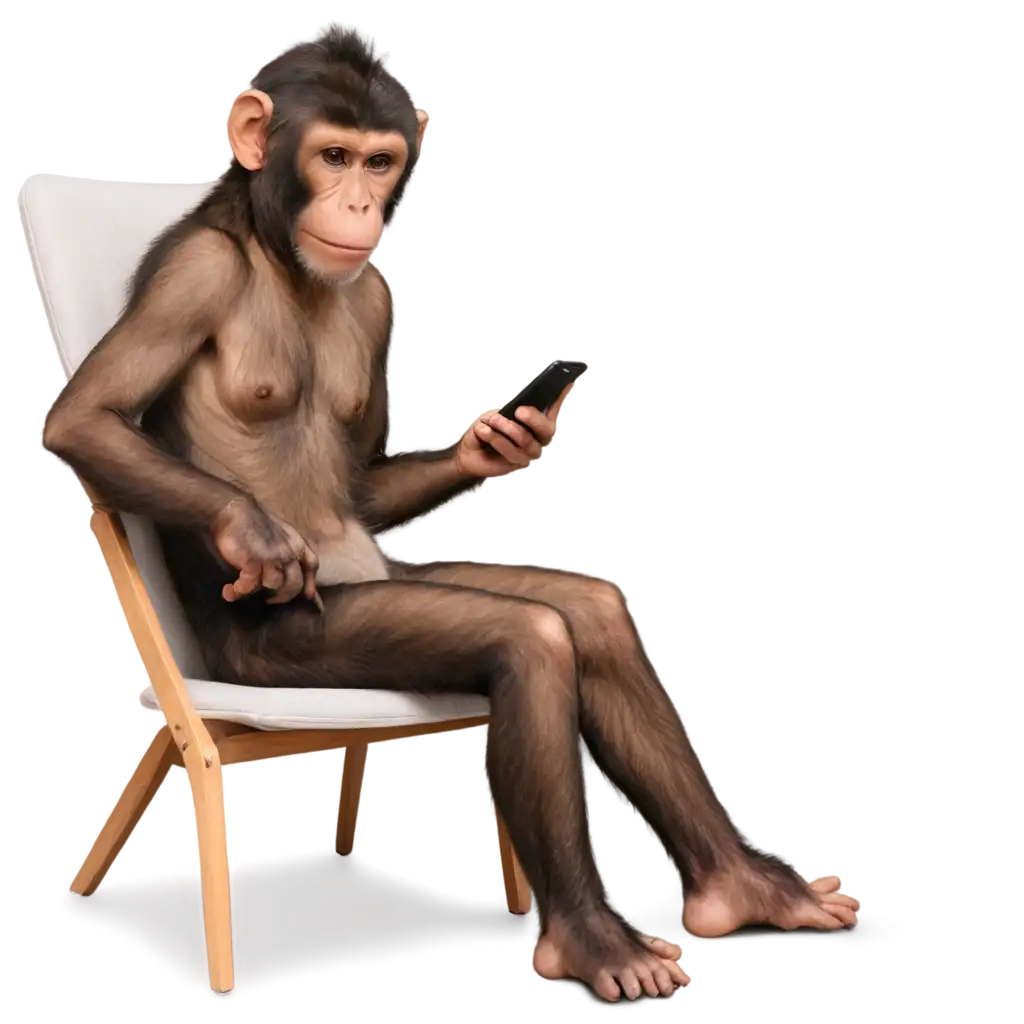 Happy-Monkey-Sitting-in-Chair-Using-Mobile-PNG-Image-Creation