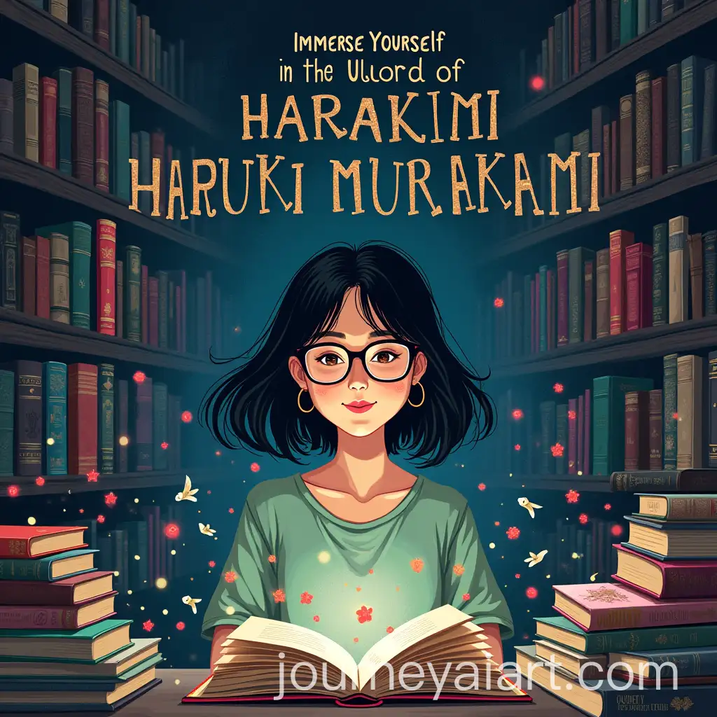 Passionate-Woman-in-MurakamiInspired-Library-Wonderland