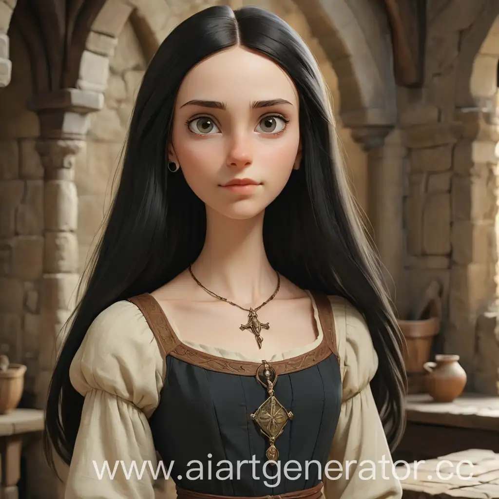 Noble-Young-Girl-with-Straight-Black-Hair-in-a-Medieval-Setting