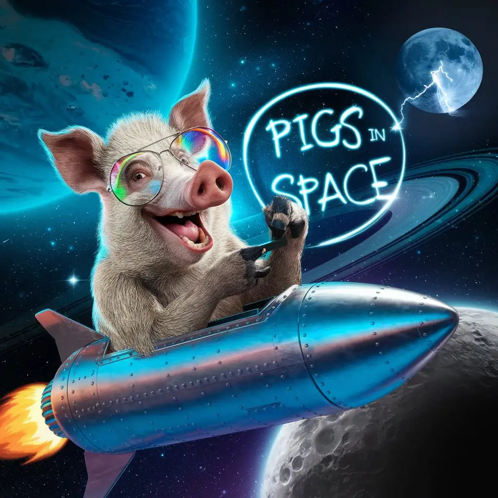 Cheerful-Wild-Boar-in-Aviator-Glasses-Flying-a-Rocket-Through-a-Neon-Galaxy-Playing-Video-Game