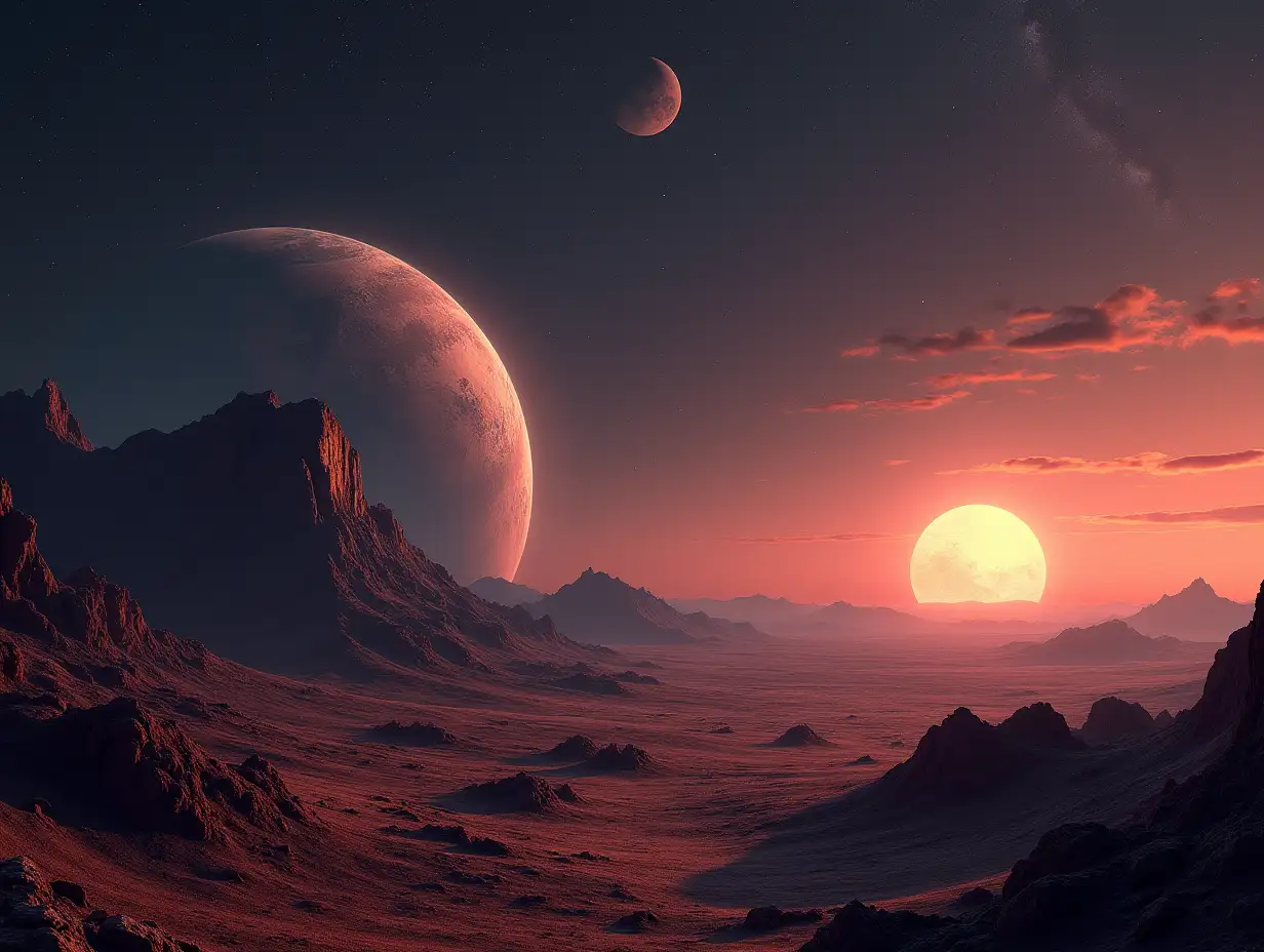 Create for me a photorealistic image on another planet 1000 light years away
