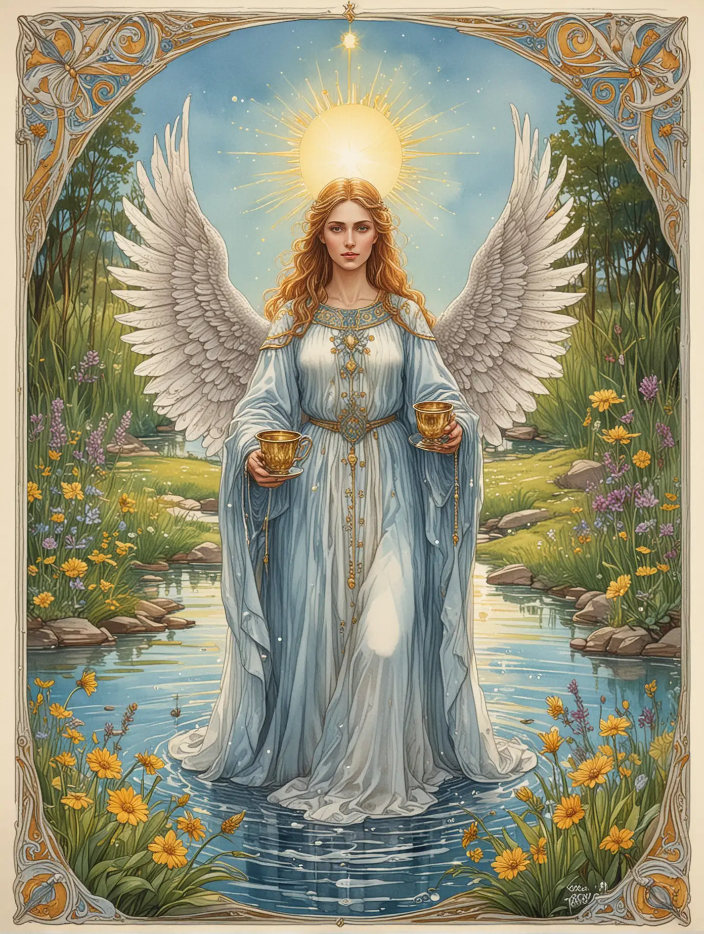 Futuristic-Tarot-Card-of-Temperance-with-Angel-and-Water-Pouring-Woman